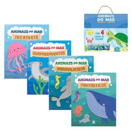 Box Com 4 Livros De Colorir Infantil Animais Do Mar Educativo