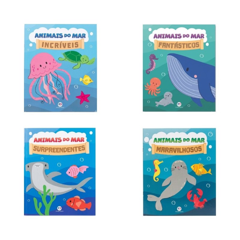 Box Com 4 Livros De Colorir Infantil Animais Do Mar Educativo