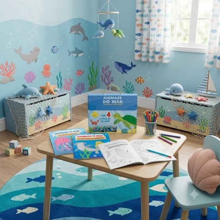 Box Com 4 Livros De Colorir Infantil Animais Do Mar Educativo