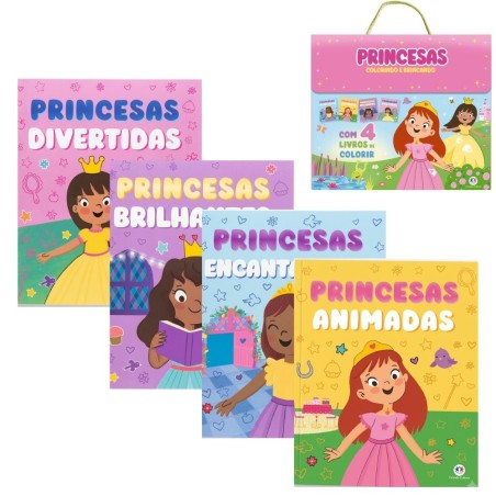 Box Com 4 Livros De Colorir Infantil Princesas Educativo