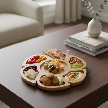 Bandeja Petisqueira Flor Em Madeira MDF Com 7 Divisórias 19cm