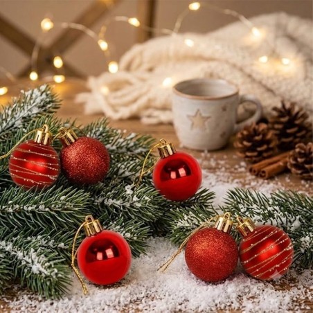 Kit Enfeite Pendente 5 Bolas De Natal Lisa Glitter Decorada Vermelha N°7