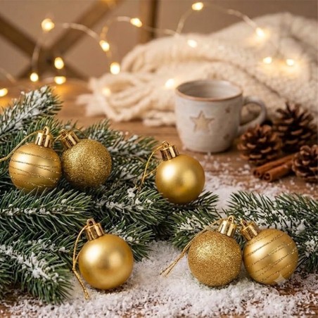 Kit Enfeite Pendente 5 Bolas De Natal Lisa Glitter Decorada Dourada N°7