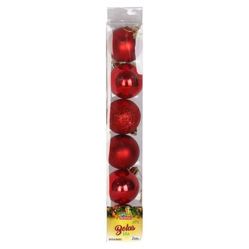 Kit 6 Bolas de Natal N°5 Vermelhas Lisa Glitter Fosca Enfeite Pendente