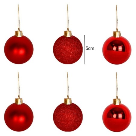 Kit 6 Bolas de Natal N°5 Vermelhas Lisa Glitter Fosca Enfeite Pendente