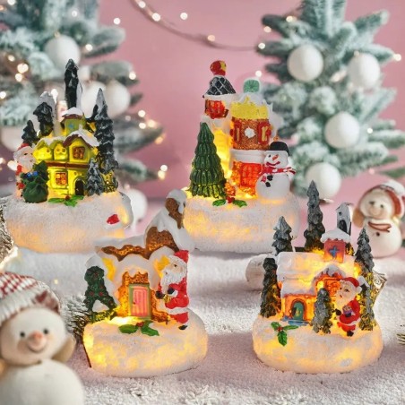 Enfeite Decoração De Natal Casinha Natalina Com LED Em Resina 8cm