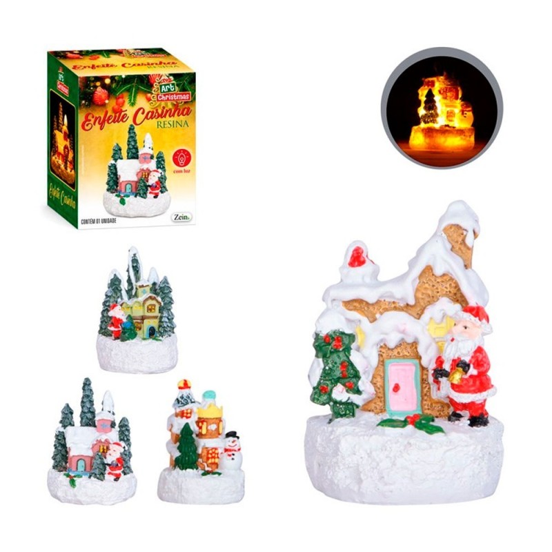 Enfeite Decoração De Natal Casinha Natalina Com LED Em Resina 8cm