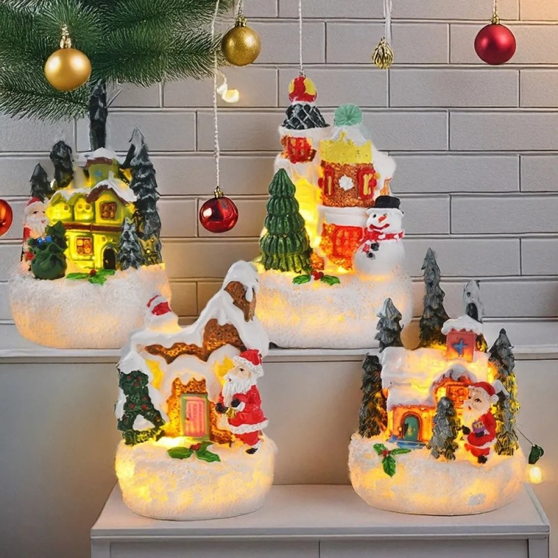 Enfeite Decoração De Natal Casinha Natalina Com LED Em Resina 8cm