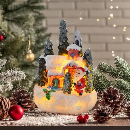 Enfeite Decoração De Natal Casinha Natalina Com LED Em Resina 8cm