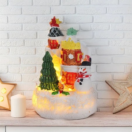 Enfeite Decoração De Natal Casinha Natalina Com LED Em Resina 8cm