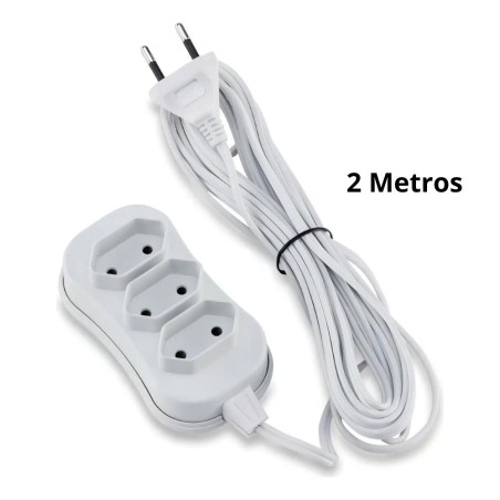 Extensão Elétrica 2 Metros Branca Bivolt 3 Tomadas Tripolar