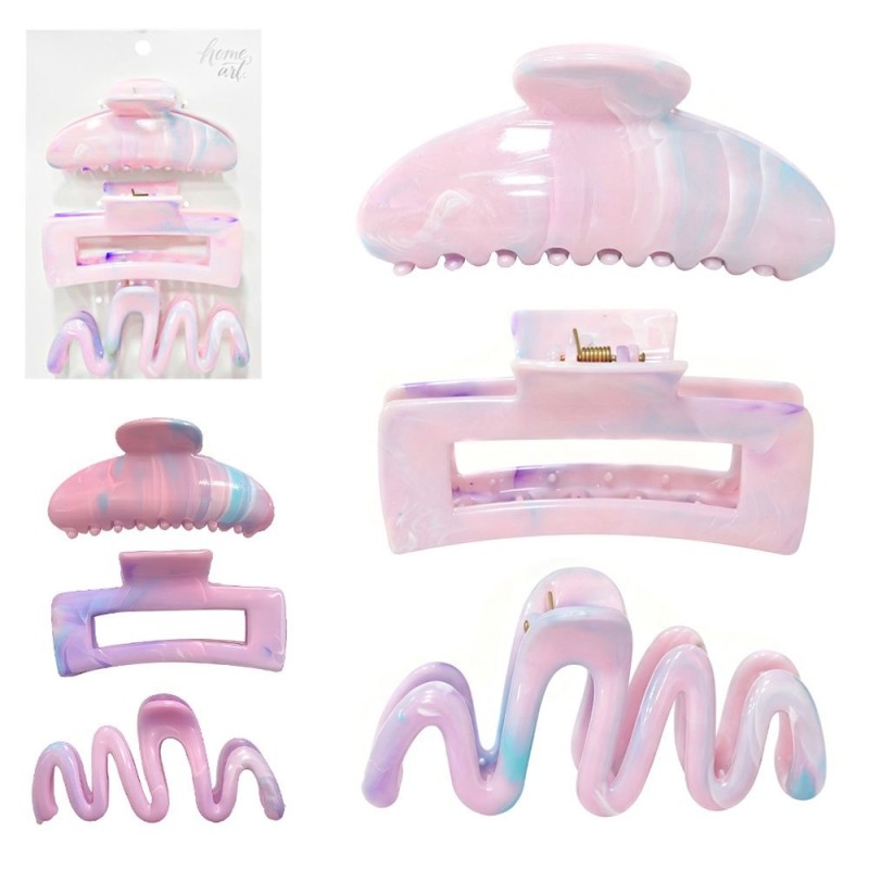 Kit 3 Piranhas De Cabelo Marmore Grande Acessório Feminino