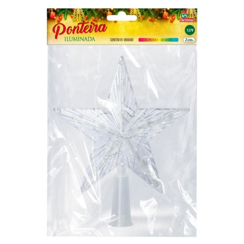 Estrela Ponteira Para Árvore De Natal Com Led 14 Cm 127V