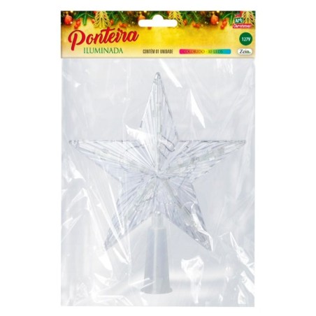 Estrela Ponteira Para Árvore De Natal Com Led 14 Cm 127V
