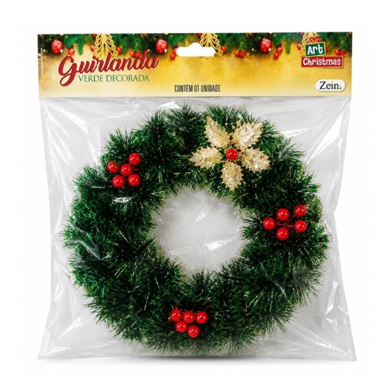 Guirlanda Decorativa Enfeitada Verde 25 Cm Natal