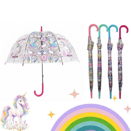 Guarda Chuva Transparente Unicórnio Automático 102 Cm 8 Varetas