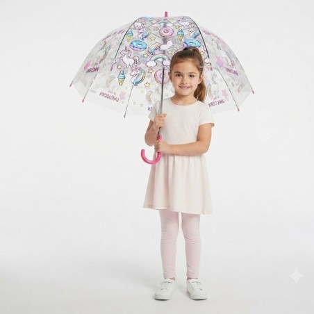 Guarda Chuva Transparente Unicórnio Automático 102 Cm 8 Varetas