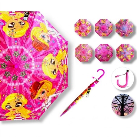 Guarda Chuva Com Apito Sombrinha Infantil Menina Estampado