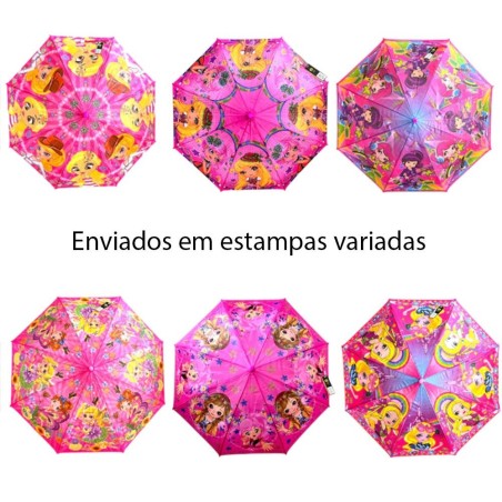 Guarda Chuva Com Apito Sombrinha Infantil Menina Estampado