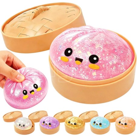 Brinquedo Squishy Dumpling Bolinho Antiestresse 8,5cm de Apertar Surpresa Kawaii