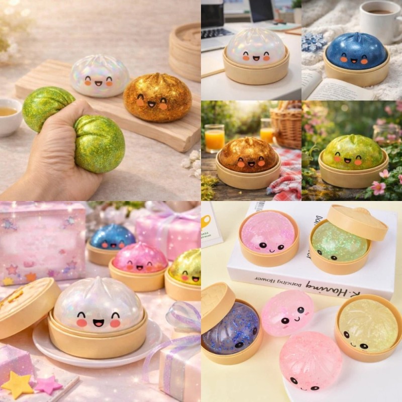 Brinquedo Squishy Dumpling Bolinho Antiestresse 8,5cm de Apertar Surpresa Kawaii