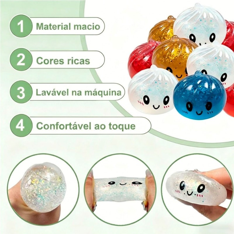 Brinquedo Squishy Dumpling Bolinho Antiestresse 8,5cm de Apertar Surpresa Kawaii