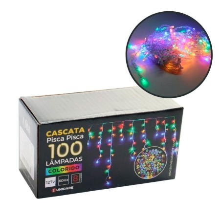 Cascata Pisca Pisca 100 Lâmpadas 127v Colorido 1,9m Natal