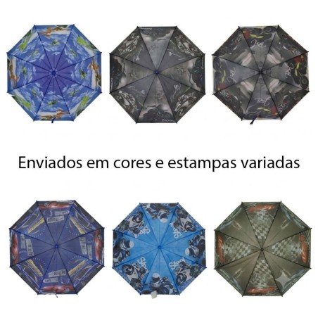 Guarda Chuva Com Apito Sombrinha Infantil Menino Estampas Variadas