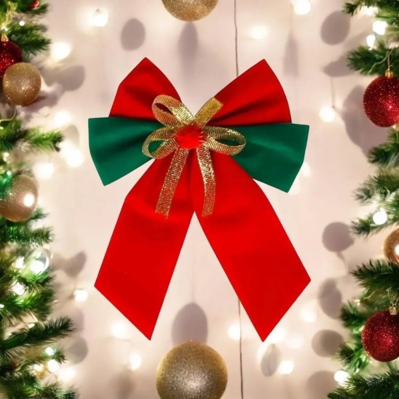 Enfeite Natalino Laço Duplo Vermelho E Verde Decoração De Natal