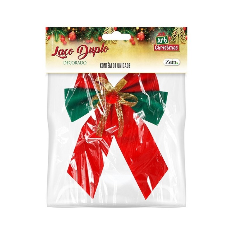 Enfeite Natalino Laço Duplo Vermelho E Verde Decoração De Natal