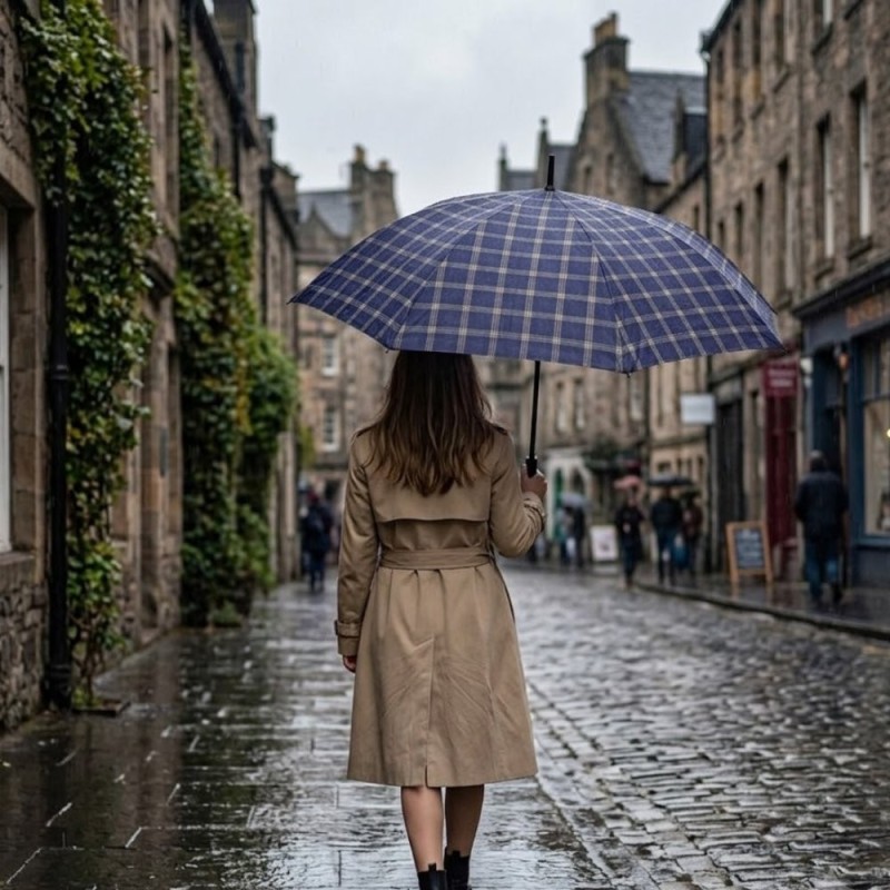 Guarda Chuva Xadrez Automático Cabo Reto Reforçado 118 Cm 8 Varetas