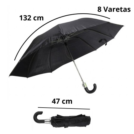Guarda Chuva Preto Cabo Curvo Dobrável Sombrinha Reforçado 8 Varetas
