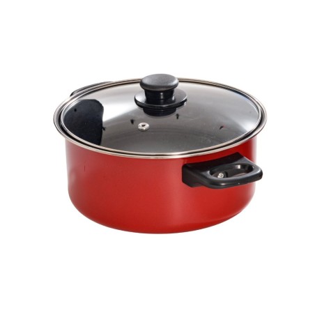Jogo 4 Panelas Aço Inox Antiaderentes Vermelhas Com Tampa De Vidro