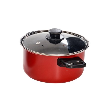 Jogo 4 Panelas Aço Inox Antiaderentes Vermelhas Com Tampa De Vidro