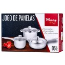 Jogo 3 Panelas Antiaderente Aço Inox Premium Escovado Com Tampa De Vidro