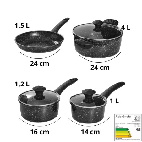 Jogo 4 Panelas Aço Inox Antiaderentes Pretas Com Tampa De Vidro