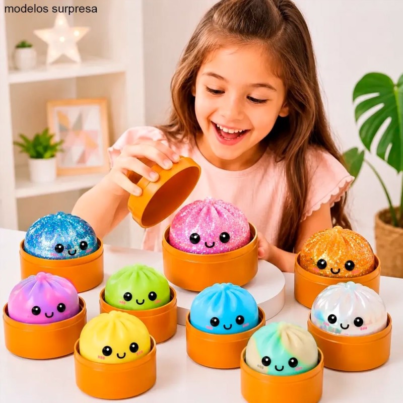 Brinquedo Squishy Dumpling Bolinho Antiestresse 8,5cm de Apertar Surpresa Kawaii