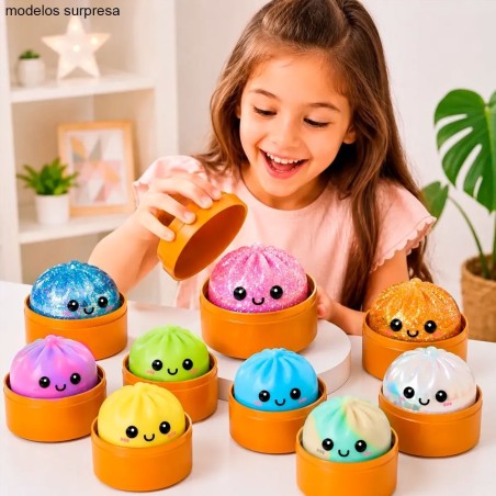 Brinquedo Squishy Dumpling Bolinho Antiestresse 8,5cm de Apertar Surpresa Kawaii