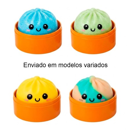 Brinquedo Squishy Dumpling Bolinho Antiestresse 8,5cm de Apertar Surpresa Kawaii