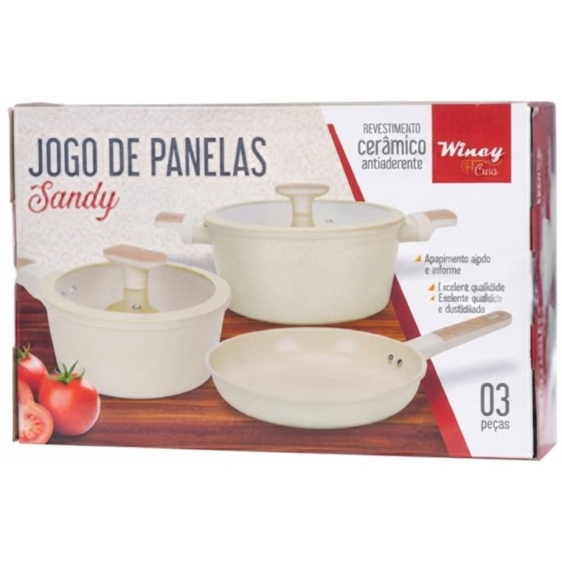Jogo 3 Panelas Revestimento Cerâmico Premium Antiaderentes Com Tampa