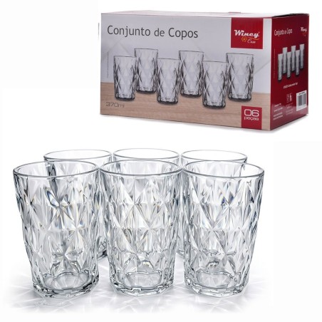 Conjunto 6 Copos De Vidro Diamond Trasparente 360ml