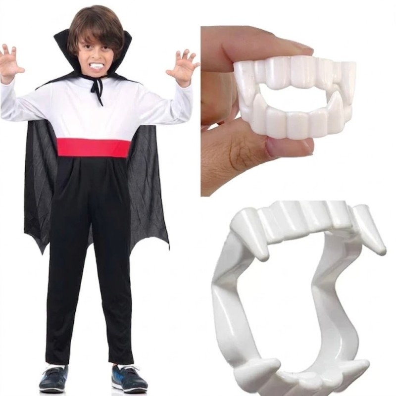 Dentadura de Vampiro 4 Peças Branco Fantasia Halloween Infantil