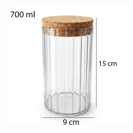 Kit 3 Porta Condimentos De Vidro Canelado Com Tampa De Cortiça Bambu
