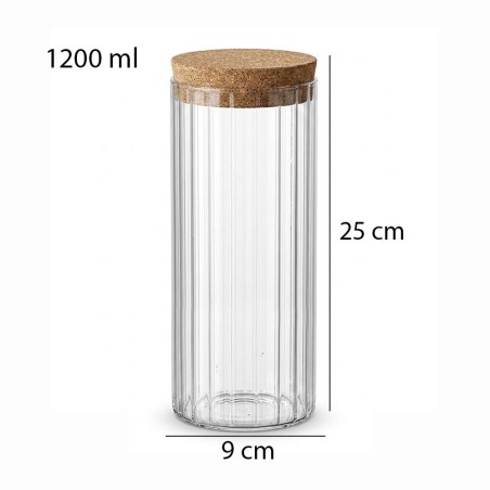 Kit 3 Porta Condimentos De Vidro Canelado Com Tampa De Cortiça Bambu