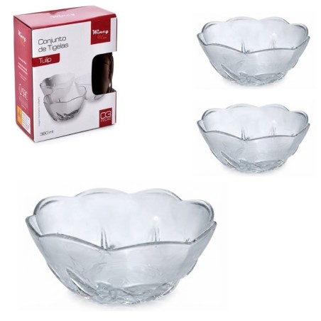 Conjunto De 3 Tigelas Bowl Estampa Tulipa De Vidro Sobremesa