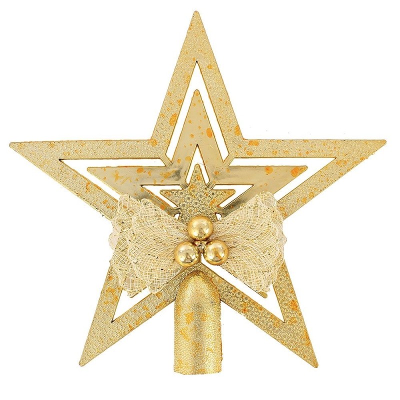 Ponteira Estrela Com Laço Para Árvore De Natal Dourada