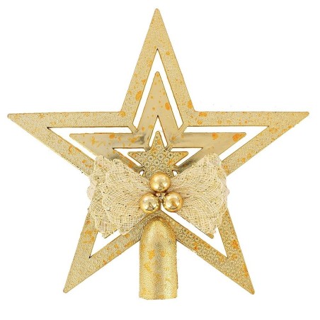 Ponteira Estrela Com Laço Para Árvore De Natal Dourada 2