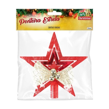Ponteira Estrela Com Laço Para Árvore De Natal Dourada