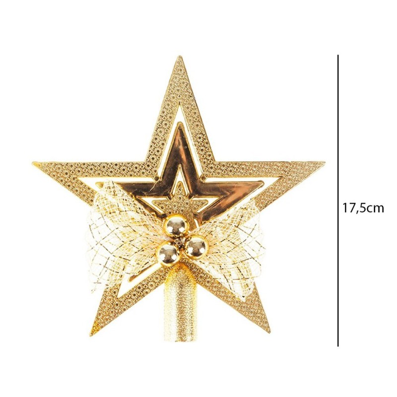 Ponteira Estrela Com Laço Para Árvore De Natal Dourada
