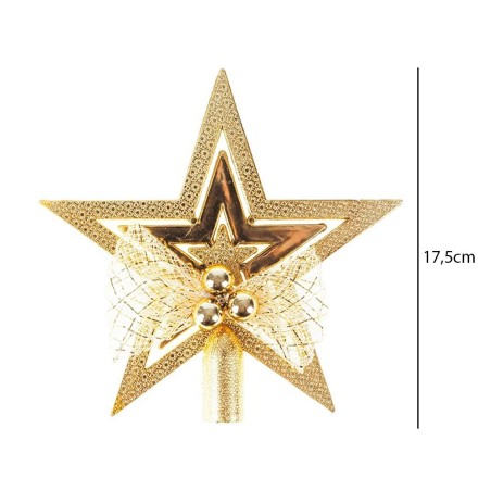 Ponteira Estrela Com Laço Para Árvore De Natal Dourada